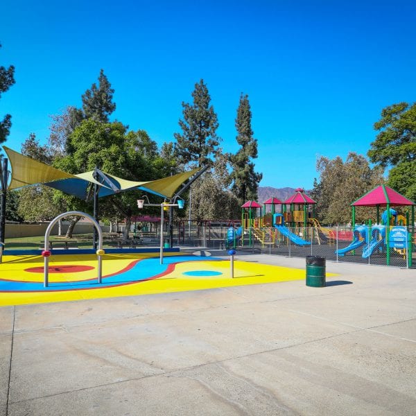 Splash pad and playground