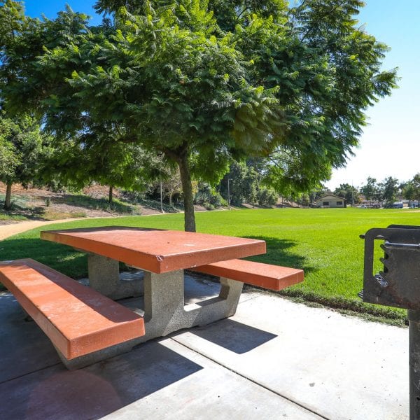 Picnic table with trees nearbyc