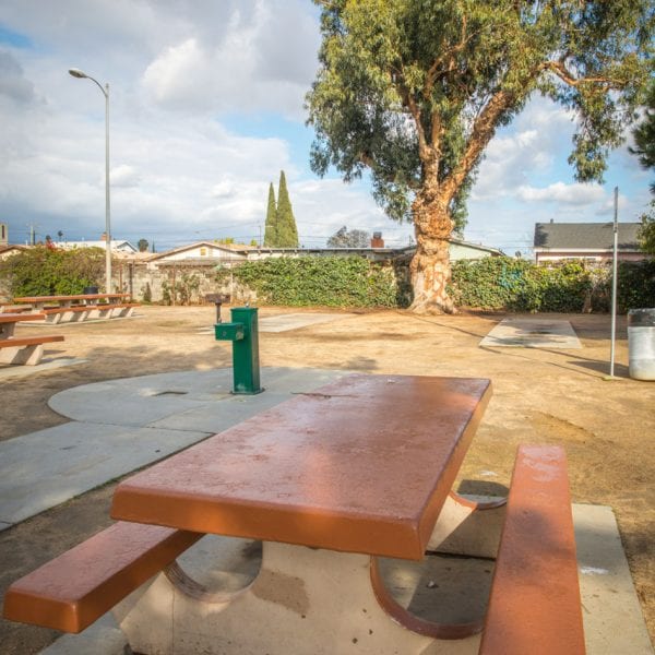 Adobe picnic table in a park