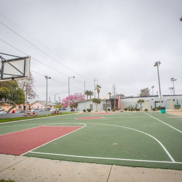 Green and red basketball court
