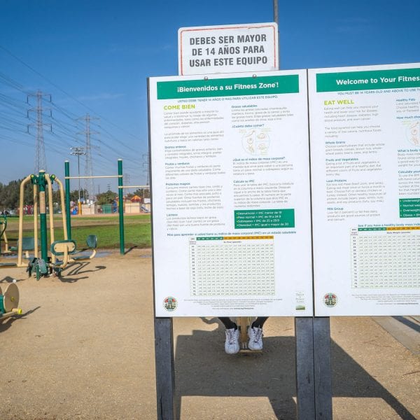 Informational signage next to exercise equipment