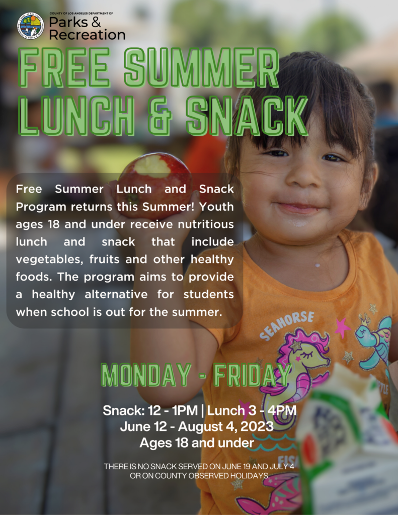 Free Summer Lunch and Snack Program Parks & Recreation