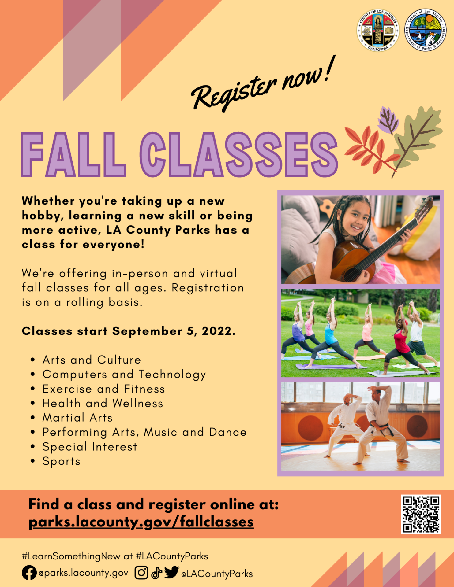 Fall Classes 2022 Parks & Recreation